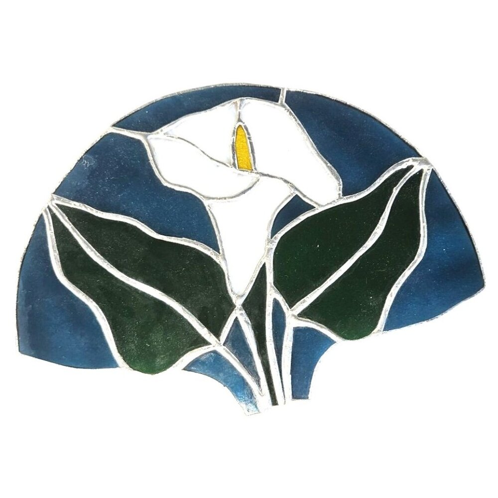 Stained Glass Art Suncatcher White Calla Lilly 7" x 6.5" ‎  Window Hanging